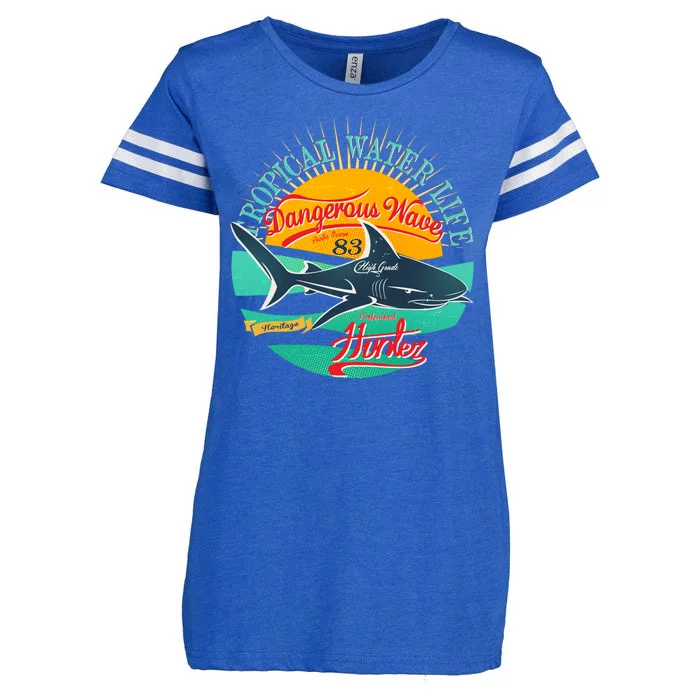 Vintage Tropical Water Life Dangerous Wave Hunter Shark Enza Ladies Jersey Football T-Shirt