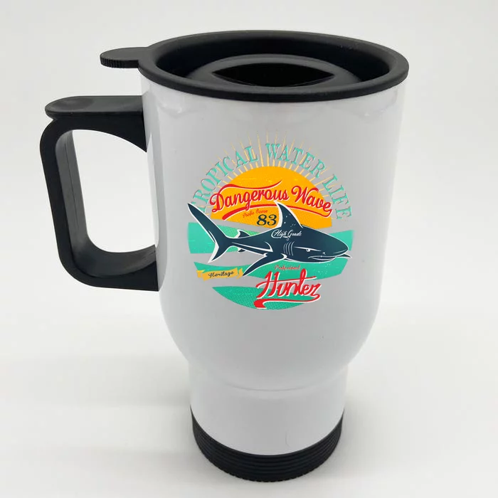 Vintage Tropical Water Life Dangerous Wave Hunter Shark Front & Back Stainless Steel Travel Mug