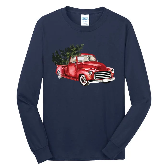 Vintage Truck Wagon Christmas Tree Xmas For Farmer Tall Long Sleeve T-Shirt