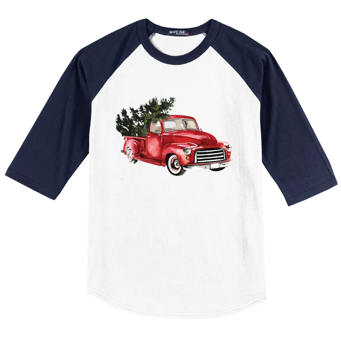 Vintage Truck Wagon Christmas Tree Xmas For Farmer Baseball Sleeve Shirt