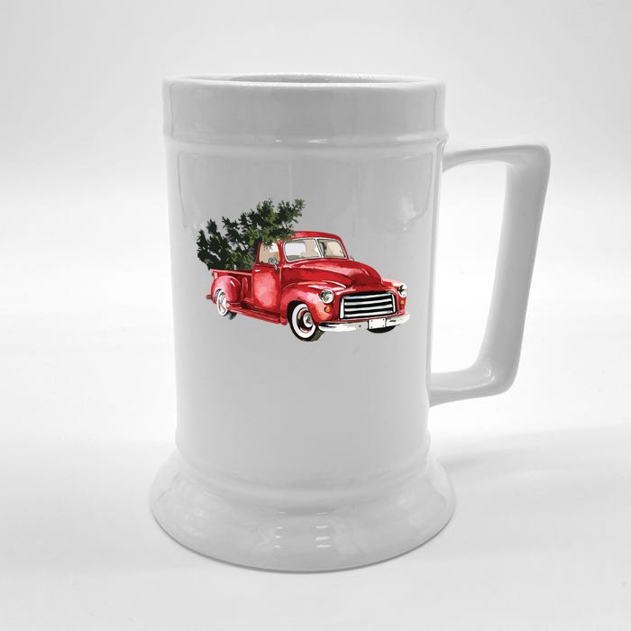 Vintage Truck Wagon Christmas Tree Xmas For Farmer Front & Back Beer Stein