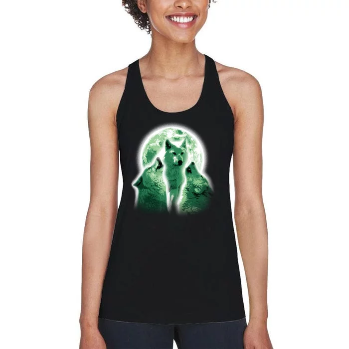 Vintage Three Wolves Moon Design Women's Racerback Tank