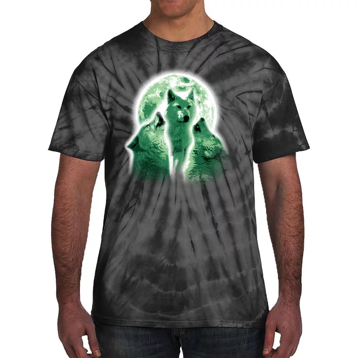 Vintage Three Wolves Moon Design Tie-Dye T-Shirt