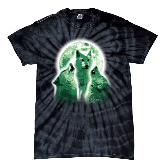 Vintage Three Wolves Moon Design Tie-Dye T-Shirt