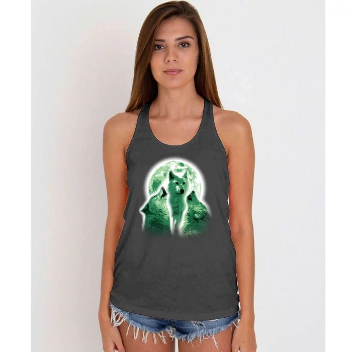 Vintage Three Wolves Moon Design Women's Knotted Racerback Tank