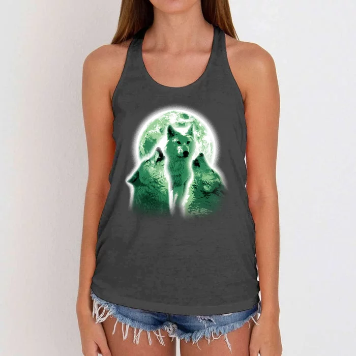 Vintage Three Wolves Moon Design Women's Knotted Racerback Tank