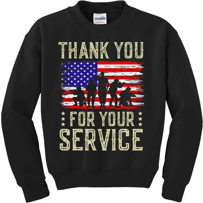 Veteran Thank You For Your Service US Flag Veterans Day Kids Sweatshirt