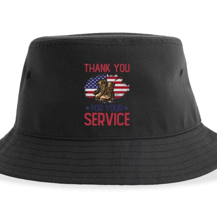 Veteran Thank You For Your Service Funny Veteran's Day USA Sustainable Bucket Hat