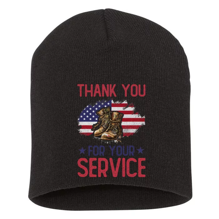 Veteran Thank You For Your Service Funny Veteran's Day USA Short Acrylic Beanie