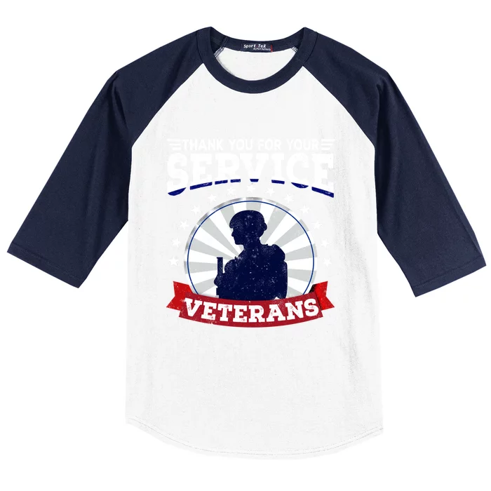 Vintage Thank You For Your Service Veterans Gift Baseball Sleeve Shirt