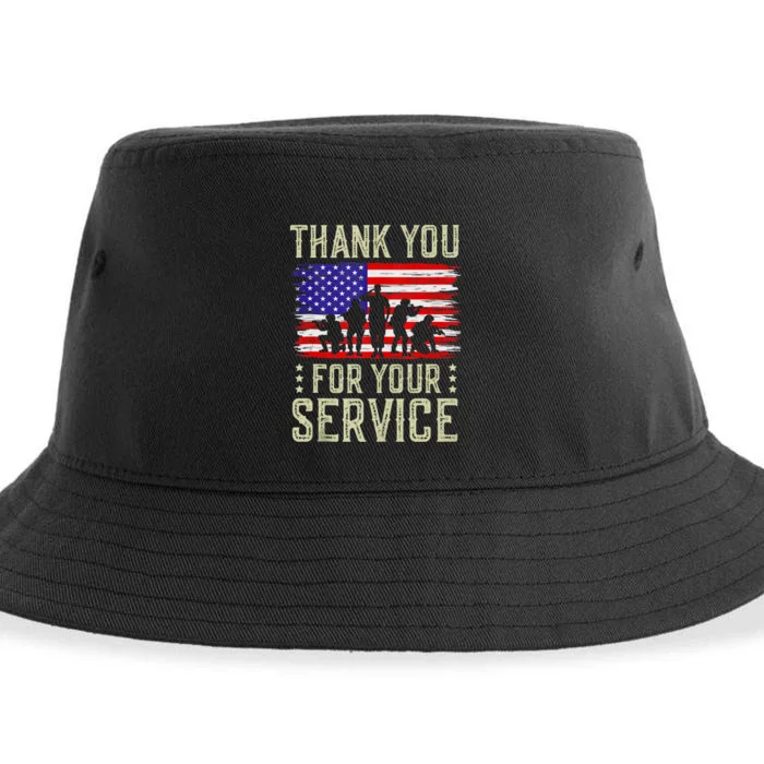 Veteran Thank You For Your Service US Flag Veterans Day Gift Sustainable Bucket Hat