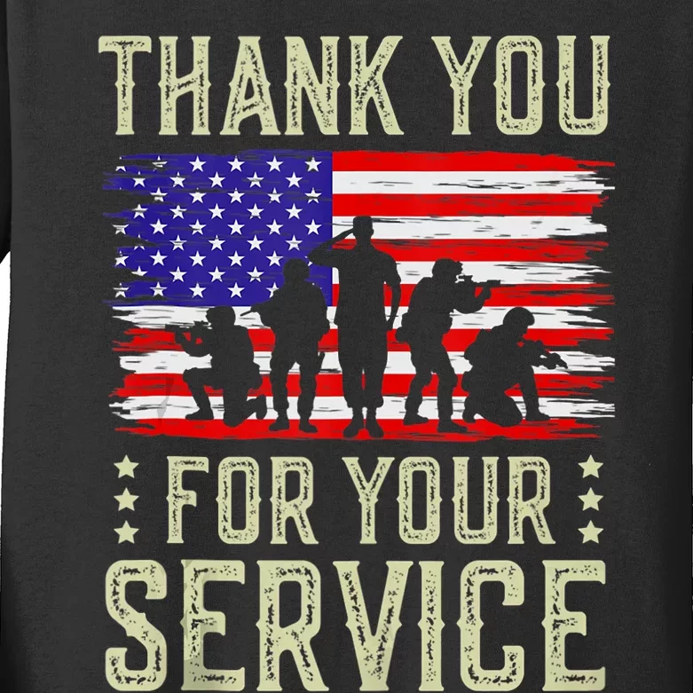 Veteran Thank You For Your Service US Flag Veterans Day Gift Kids Long Sleeve Shirt