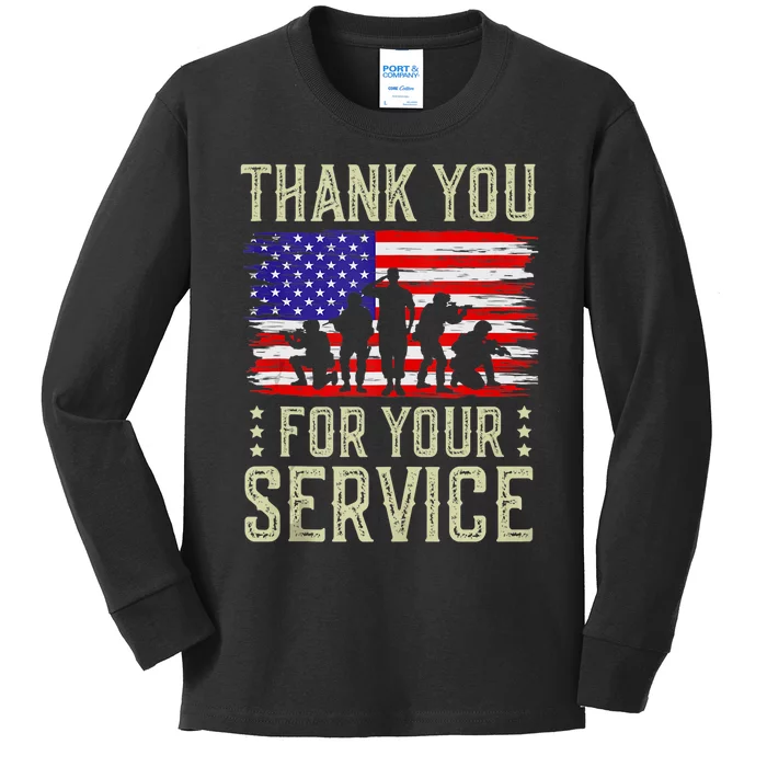 Veteran Thank You For Your Service US Flag Veterans Day Gift Kids Long Sleeve Shirt