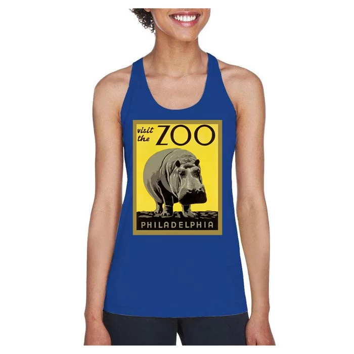 Visit The Zoo Philadelphia Retro Vintage Hippopotamus Hippo Gift Women's Racerback Tank