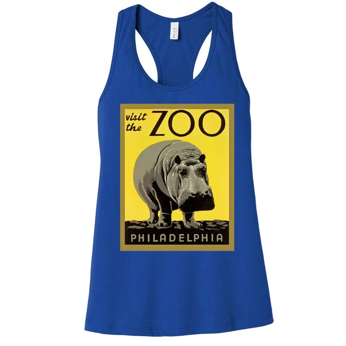 Visit The Zoo Philadelphia Retro Vintage Hippopotamus Hippo Gift Women's Racerback Tank