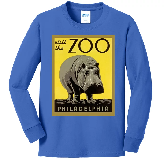 Visit The Zoo Philadelphia Retro Vintage Hippopotamus Hippo Gift Kids Long Sleeve Shirt