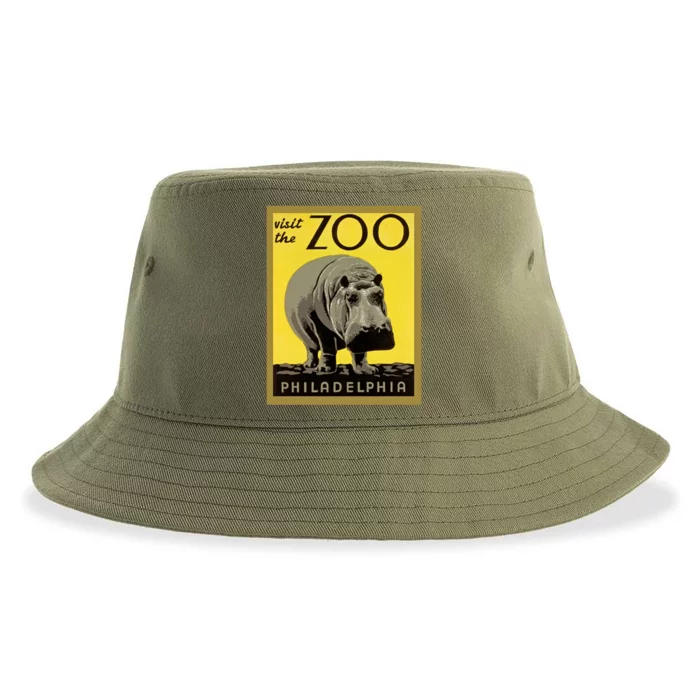 Visit The Zoo Philadelphia Retro Vintage Hippopotamus Hippo Gift Sustainable Bucket Hat