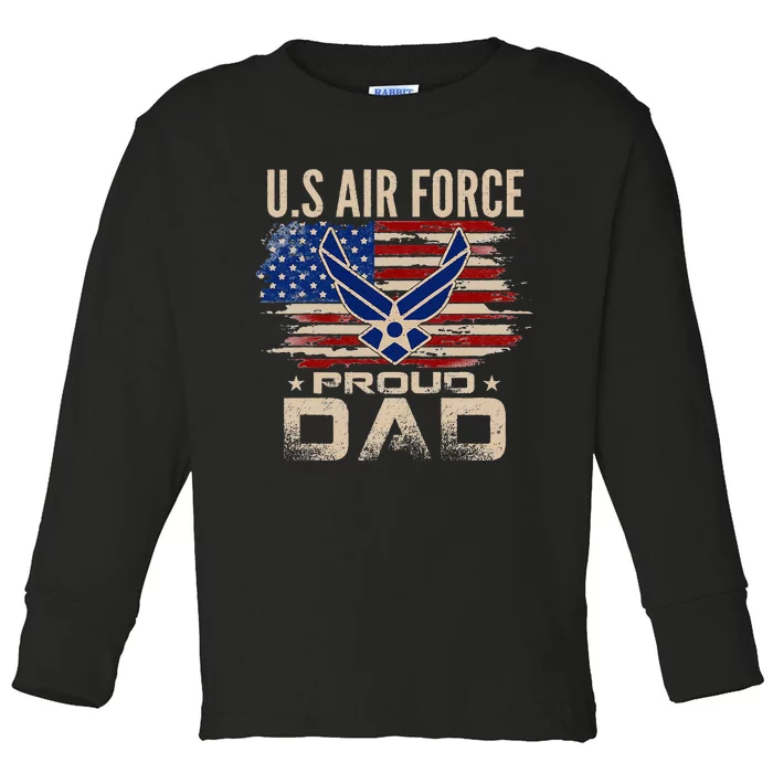 Vintage U.S Air Force Proud Dad With American Flag Toddler Long Sleeve Shirt