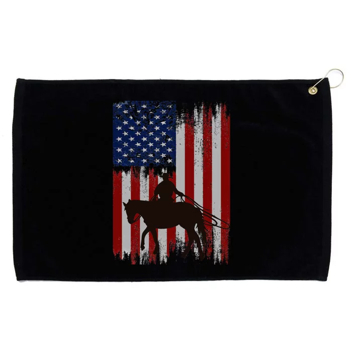 Vintage Usa American Flag Cowboy Rodeo Roping Horse Riding Grommeted Golf Towel