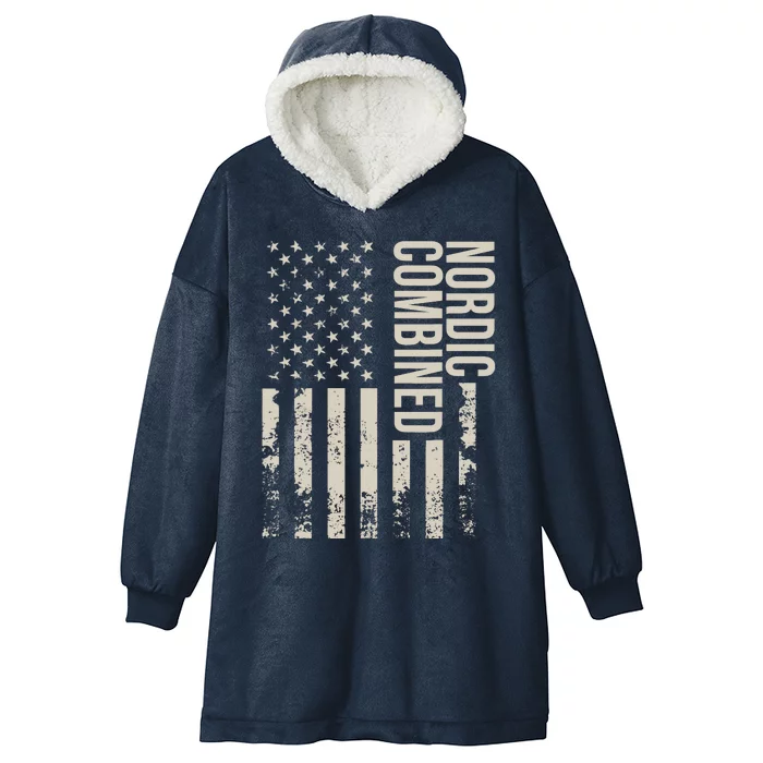 Vintage US American Flag Nordic Combined Hooded Wearable Blanket