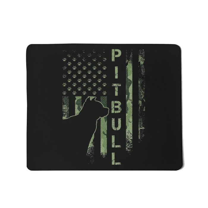 Vintage USA American Camo Flag Pitbull Dog Silhouette Pittie Mousepad