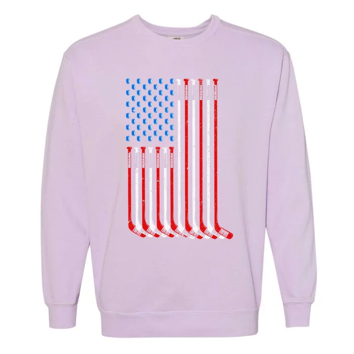 Vintage USA American Flag Ice Hockey Goalie Garment-Dyed Sweatshirt