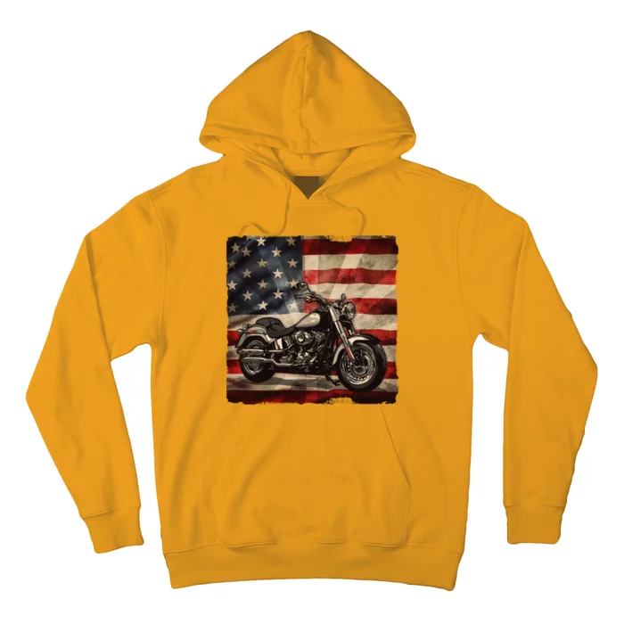 Vintage USA American Flag Motorcycle Biker Hoodie