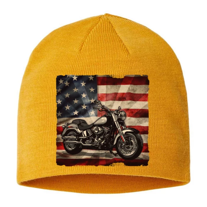 Vintage USA American Flag Motorcycle Biker 8 1/2in Sustainable Knit Beanie