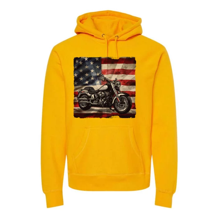 Vintage USA American Flag Motorcycle Biker Premium Hoodie