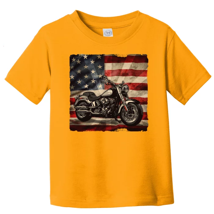 Vintage USA American Flag Motorcycle Biker Toddler T-Shirt