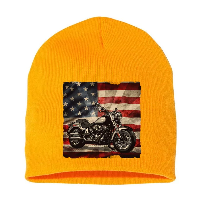 Vintage USA American Flag Motorcycle Biker Short Acrylic Beanie