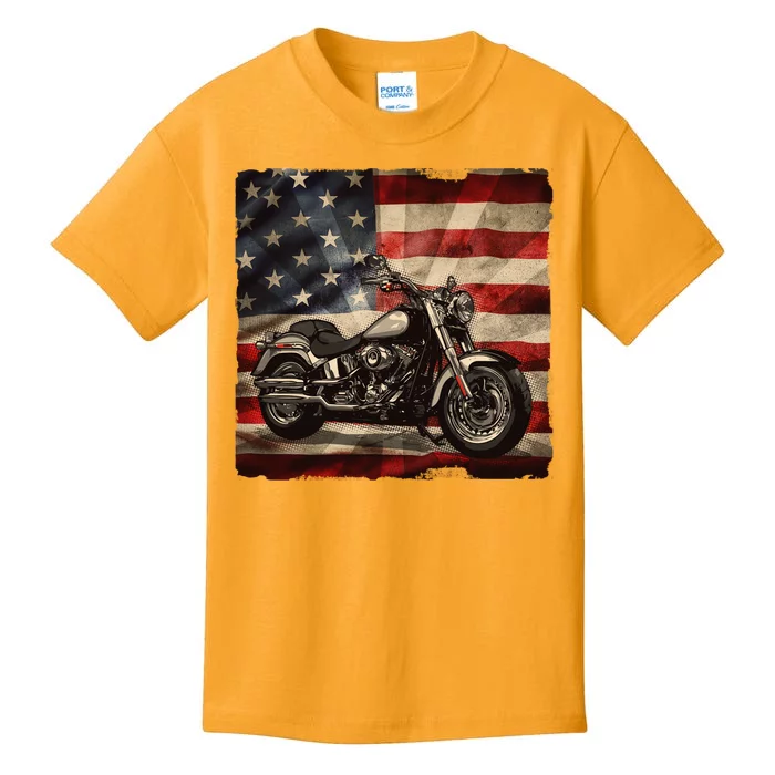 Vintage USA American Flag Motorcycle Biker Kids T-Shirt