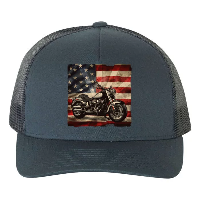 Vintage USA American Flag Motorcycle Biker Yupoong Adult 5-Panel Trucker Hat