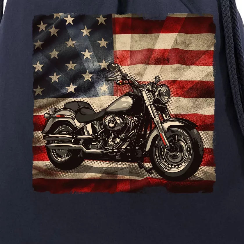 Vintage USA American Flag Motorcycle Biker Drawstring Bag