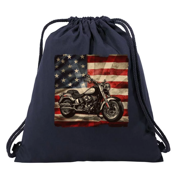 Vintage USA American Flag Motorcycle Biker Drawstring Bag