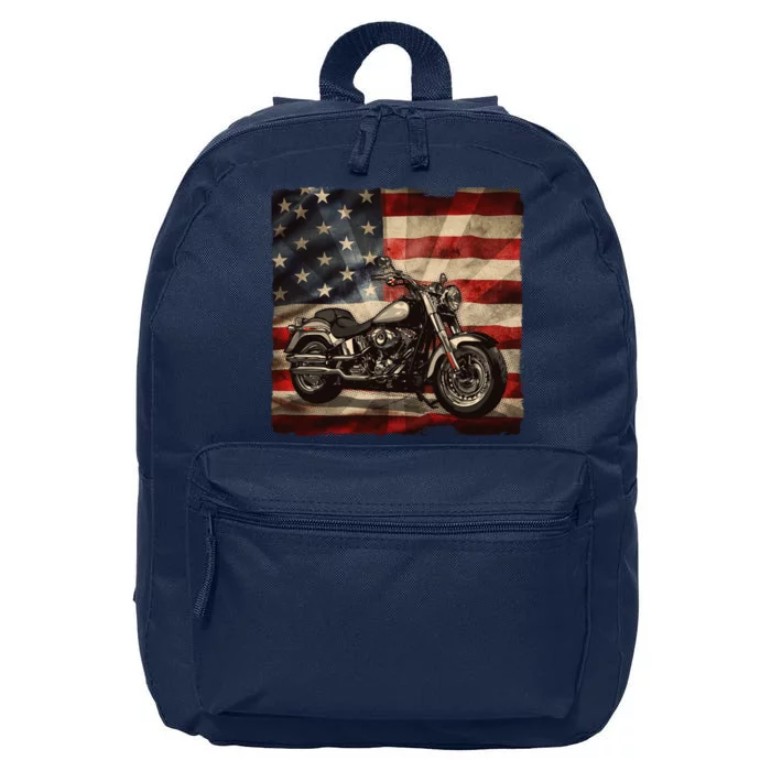 Vintage USA American Flag Motorcycle Biker 16 in Basic Backpack