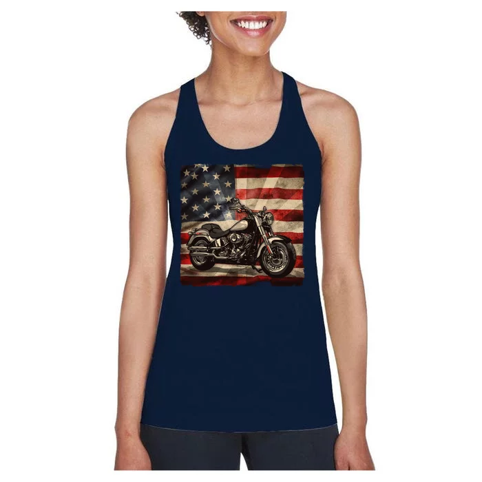 Vintage USA American Flag Motorcycle Biker Women's Racerback Tank