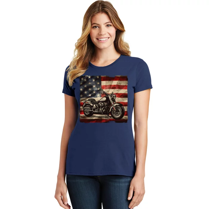 Vintage USA American Flag Motorcycle Biker Women's T-Shirt