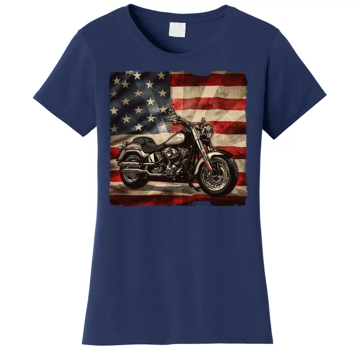 Vintage USA American Flag Motorcycle Biker Women's T-Shirt