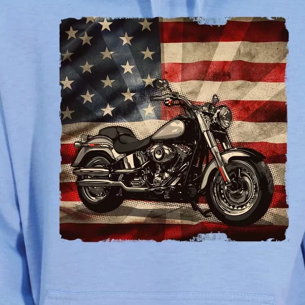 Vintage USA American Flag Motorcycle Biker Unisex Surf Hoodie