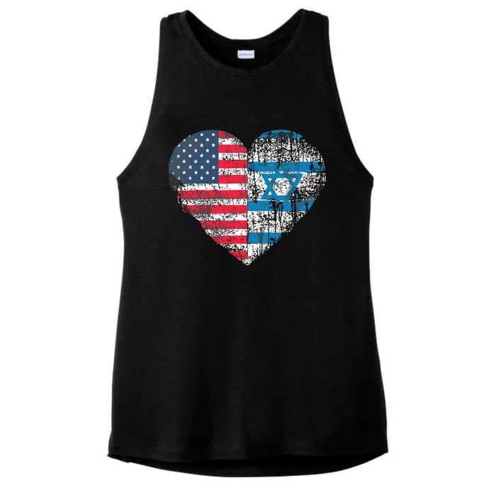 Vintage Usa And Israel Flag Jewish Star Of David Israel T Ladies Tri-Blend Wicking Tank