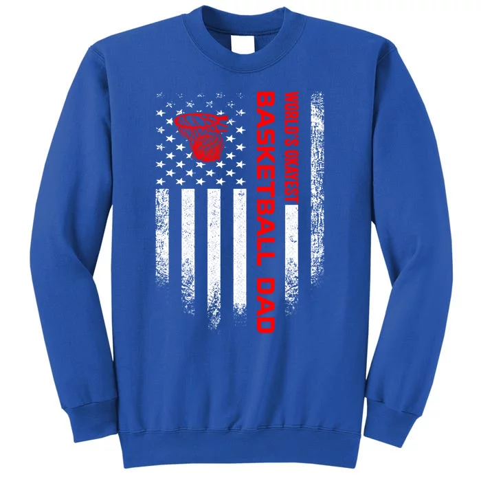 Vintage Usa American Flag World's Okayest Basketball Dad Funny Gift Tall Sweatshirt