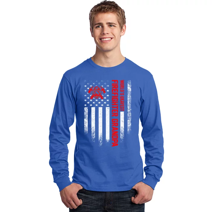 Vintage Us American Flag Worlds Okayest Firefighter Grandpa Gift Long Sleeve Shirt