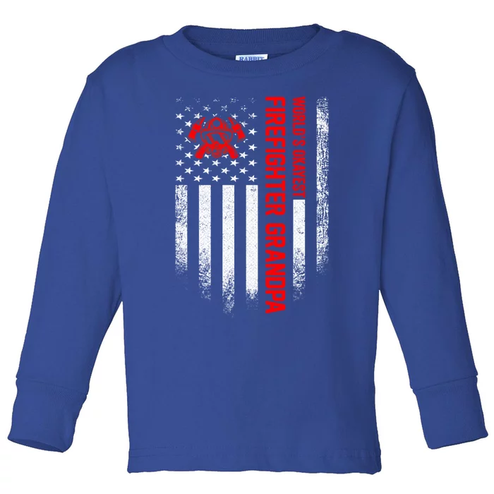 Vintage Us American Flag Worlds Okayest Firefighter Grandpa Gift Toddler Long Sleeve Shirt