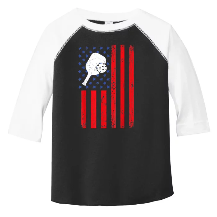 Vintage US American Flag Pickleball Player Paddleball Lover Toddler Fine Jersey T-Shirt