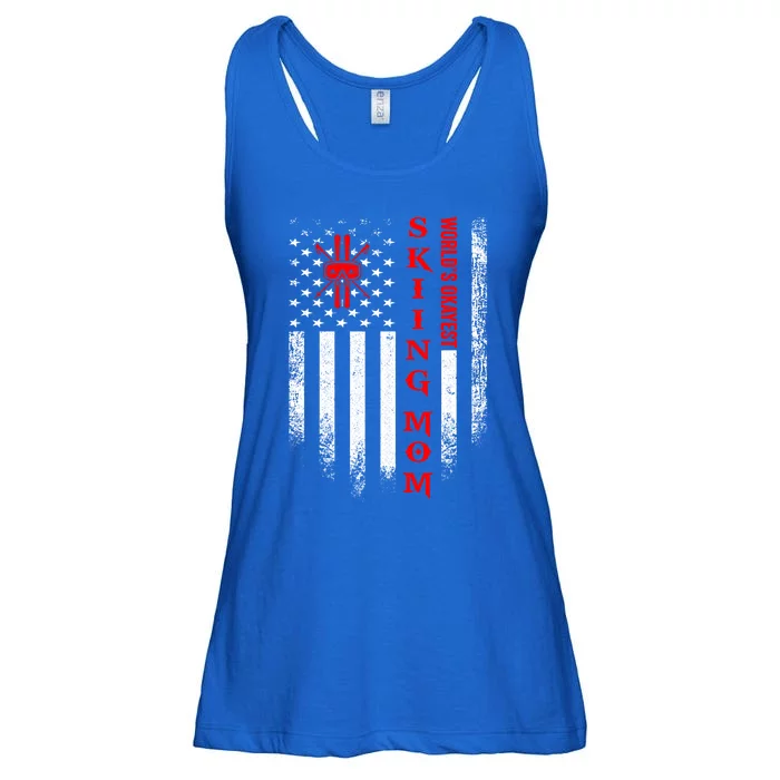 Vintage Usa American Flag World's Okayest Skiing Mom Skier Gift Ladies Essential Flowy Tank