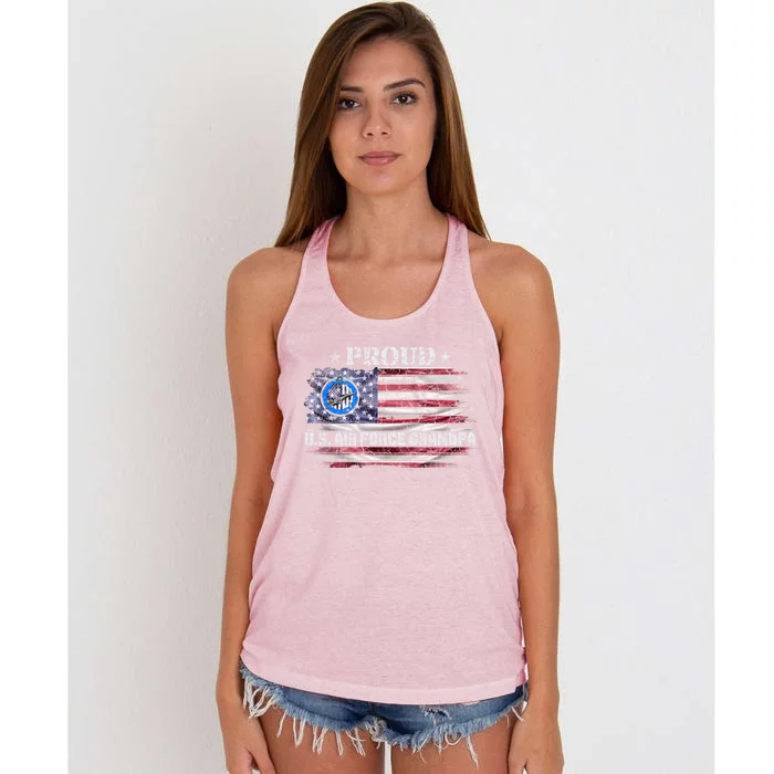 Vintage Usa American Flag Proud Us Air Force Veteran Grandpa Great Gift Women's Knotted Racerback Tank