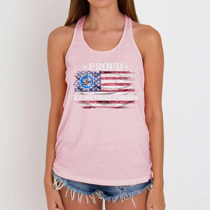 Vintage Usa American Flag Proud Us Air Force Veteran Grandpa Great Gift Women's Knotted Racerback Tank