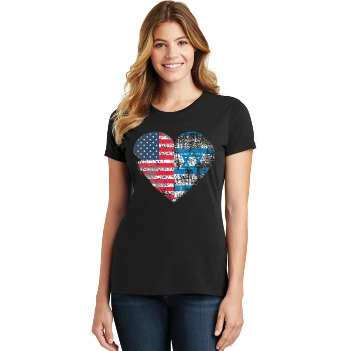 Vintage USA And israel Flag Jewish Star of David Israel Women's T-Shirt