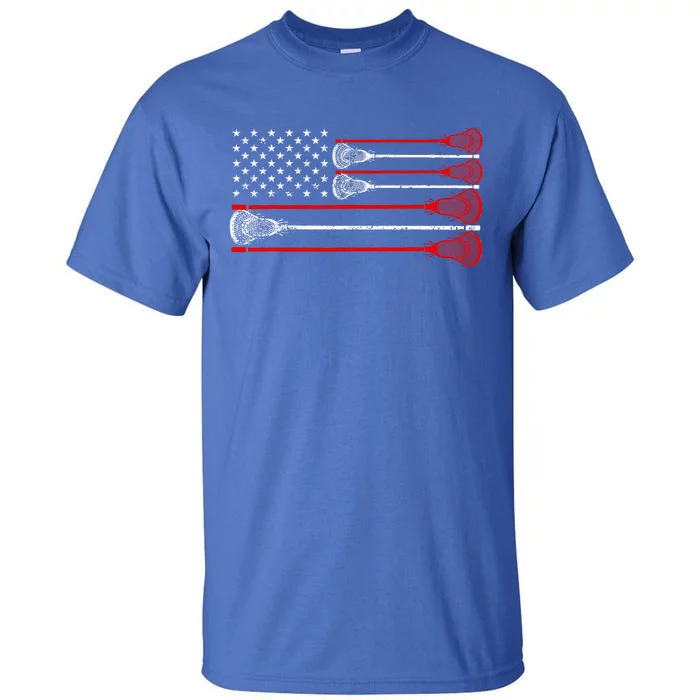 Vintage Usa American Flag Lacrosse Player Tall T-Shirt